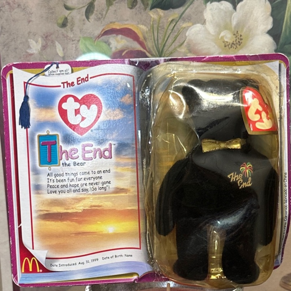Ty The End Beanie Baby Bear - Black and Gold